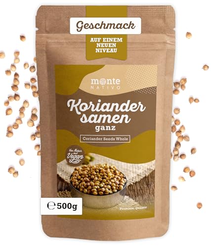 Koriandersamen Monte Nativo (500g) - Koriander ganz getrocknet - Coriander Seeds - Schonend getrocknete und aromatische Gewürze ideal zum Kochen und Würzen - Intesives Aroma und Geschmack von Monte Nativo