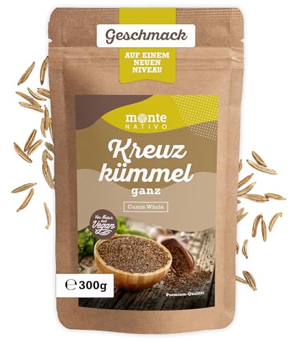 Kreuzkümmel ganz Monte Nativo (300g) - Kreuzkümmelsamen - Cumin Seeds ideal für Kreuzkümmel Tee - Schonend getrocknete und aromatische Gewürze ideal zum Kochen - Intesives Aroma und Geschmack von Monte Nativo
