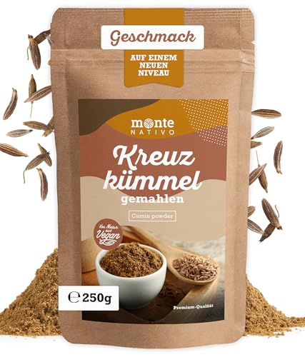 Kreuzkümmel gemahlen Monte Nativo (250g) - Fein gemahlene Kreuzkümmelsamen - Ground Cumin - Schonend getrocknete und aromatische Gewürze ideal zum Kochen und Würzen - Intesives Aroma und Geschmack von Monte Nativo