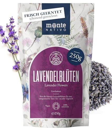 Lavendelblüten getrocknet (250g) Monte Nativo | Lavendel - 100% rein und natürlich | Kräutertee | Getrocknete Blüten | Blüten für Lavendelsäckchen, Potpourri, Tee oder als Duft | Lavendel getrocknet von Monte Nativo