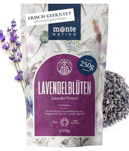 Lavendel getrocknet Monte Nativo (250g) - Lavendelblüten für Lavendeltee - Tee lose 100% natürlich und ohne Zusatzstoffe - Aromatischer Kräutertee für einen köstlichen Aufguss von Monte Nativo