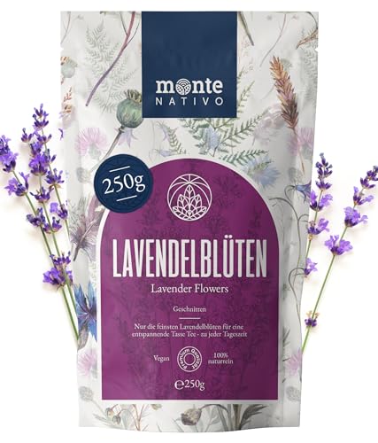 Lavendelblüten getrocknet (250g) Monte Nativo | Lavendel - 100% rein und natürlich | Kräutertee | Getrocknete Blüten | Blüten für Lavendelsäckchen, Potpourri, Tee oder als Duft | Lavendel getrocknet von Monte Nativo
