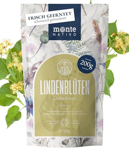 Lindenblütentee Monte Nativo (200 g) - Linde schonend getrocknet - Lindenblüten getrocknet zur jeder Zeit - 100% rein und natürlich - als Kräutertee oder Tee Geschenk - Früchtetee von Monte Nativo