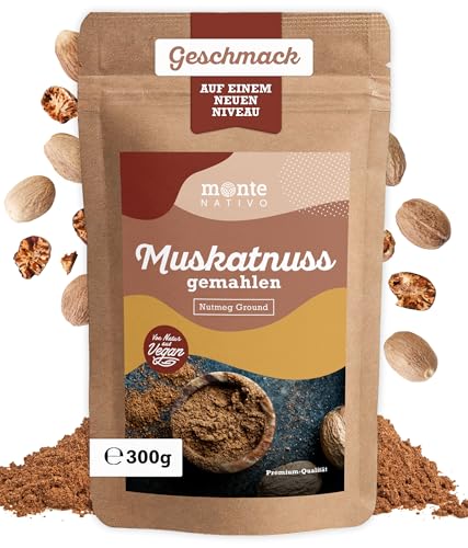 Muskatnuss gemahlen Monte Nativo (300g) - Muskatnüsse in Premium Qualität - Muskat gemahlen zum Kochen, perfekt für Curry und Chai - Ideal für Muskatnuss Reibe von Monte Nativo