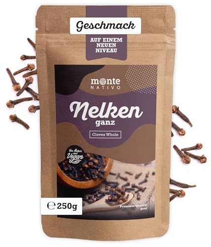 Nelken ganz Monte Nativo (250g) - getrocknete Gewürznelken ganz - 100% naturrein, aromatisch und lecker - Nelke als Glühwein Gewürz - perfekt zum Kochen und Chai (Tee) - getrocknete Gewürze - Cloves von Monte Nativo