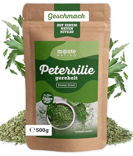 Petersilie gerebelt Monte Nativo (500g) - Premium Qualität Getrocknete Gewürze & Kräuter - Petersilie getrocknet perfekt zum Kochen - Petersilientee von Monte Nativo