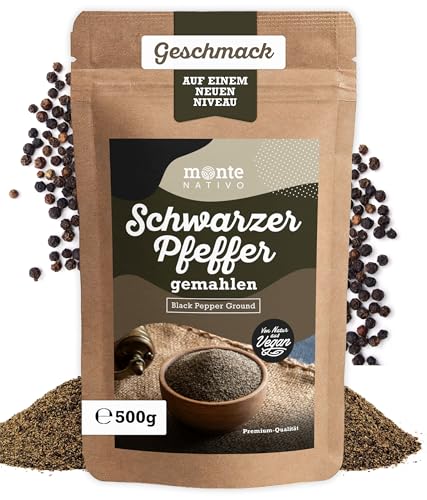 Pfeffer gemahlen schwarz Monte Nativo (500g) - Schwarzer Pfeffer gemahlen - Black Pepper ground - Schonend getrocknete und aromatische Gewürze ideal zum Kochen - Intesives Aroma und Geschmack von Monte Nativo