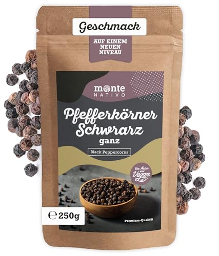 Pfefferkörner Schwarz Monte Nativo (250g) - Schwarzer Pfeffer ganz - Schonend getrocknete und aromatische Gewürze ideal zum Kochen und Würzen - Intesives Aroma und Geschmack von Monte Nativo