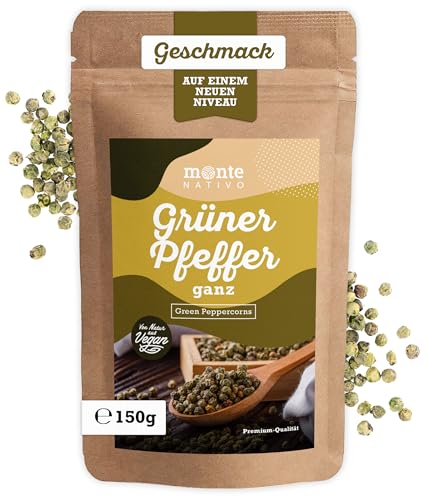 Pfefferkörner grün Monte Nativo (150g) - Green Pepper - Grüner Pfeffer ganz - Schonend getrocknete und aromatische Gewürze ideal zum Kochen und Würzen - Intesives Aroma und Geschmack von Monte Nativo