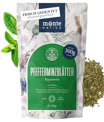 Pfefferminztee lose (300g) Monte Nativo | Minze getrocknet - 100% rein und natürlich | Aromatischer und köstlicher Kräutertee | Getrocknete Minztee | Pfefferminz ohne Zusatzstoffe | Tee Geschenk von Monte Nativo