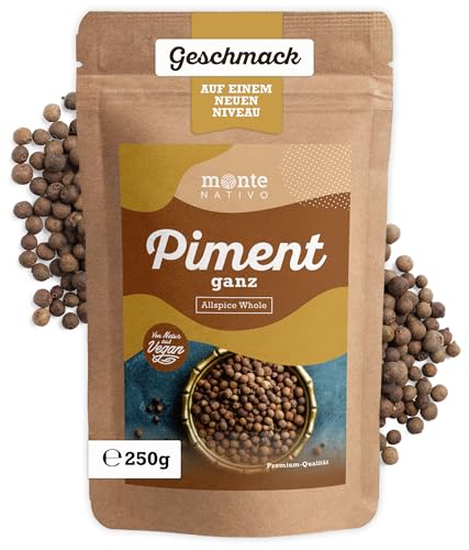 Piment ganz Monte Nativo (250g) - Pimentkörner perfekt zum Kochen und Backen - Getrocknete Gewürze - Allspice - Perfekt für Suppen, Rotkohl, Lebkuchen von Monte Nativo