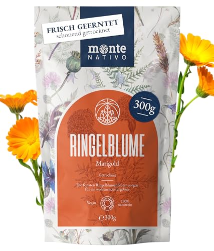 Ringelblumentee Monte Nativo (300g) - Ringelblumenblüten (Calendula Officinalis) für Ringelblumen Tee, Seifen, Lotionen - 100% natürlich und ohne Zusatzstoffe - Aromatischer Kräutertee von Monte Nativo
