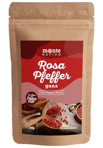 Rosa Pfeffer Monte Nativo (150g) - Rosa Pfeffer ideal zum Kochen - Rosa Pfefferbeeren ganz - 100% naturreine Rosa Pfefferkörner - Für Pfeffermühle von Monte Nativo
