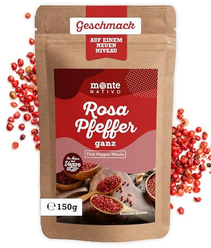 Pfefferkörner Rosa Monte Nativo (150g) - Roter Pfeffer ganze Körner - Rosa Pfeffer - Rosa Pfefferbeeren - Schonend getrocknete und aromatische Gewürze ideal zum Kochen - Intesives Aroma und Geschmack von Monte Nativo