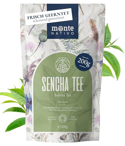 Sencha Grüner Tee Monte Nativo (200g) - Sencha Tee schonend getrocknet - hochwertiger und aromatischer Grüntee (Green Tea) - premium Qualität grüner Tee lose - Kräutertee perfekt als Tee Geschenk von Monte Nativo