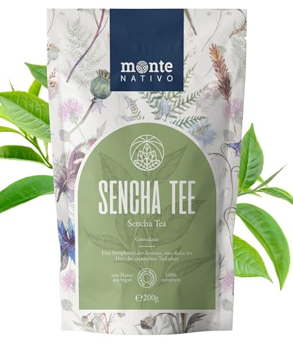 Sencha Grüner Tee Monte Nativo (200g) - Sencha Tee schonend getrocknet - hochwertiger und aromatischer Grüntee (Green Tea) - premium Qualität grüner Tee lose - Kräutertee perfekt als Tee Geschenk von Monte Nativo