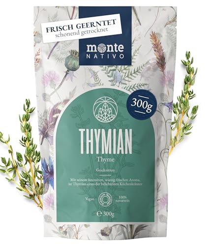 Thymian Tee geschnitten (300 g) Monte Nativo | Thymian getrocknet | Als Kräuter Tee, Gewürz oder in Gewürzmischungen | 100% rein und natürlich | Mit reichem Aroma | Zum Kochen, als Tee Geschenk von Monte Nativo