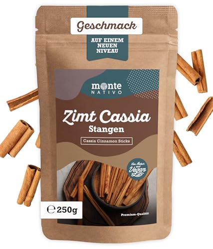 Zimtstangen Cassia - Monte Nativo (250g) - Cassia Zimt (Cinnamon sticks) ganz - Schonend getrocknete und aromatische Gewürze ideal zum Kochen und Würzen - Intesives Aroma und Geschmack von Monte Nativo