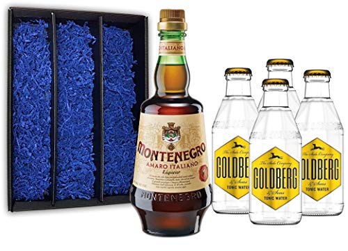 Montenegro & Tonic Geschenkset - Montenegro Amaro Italiano Likör 0,7L (23% Vol) + 4x Goldberg Tonic Water 200ml inkl. Pfand MEHRWEG von Montenegro-Montenegro