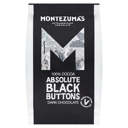 Montezuma's Absolute Black 100% Kakao Dunkle Schokolade Knöpfe, glutenfrei und vegan, 180 g Beutel von Montezuma's