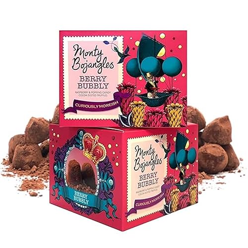 Monty Bojangles Berry Bubbly Pralinen Schokoladentrüffel mit Kakao bestäubt (2 x 150 g Schoko-Geschenkbox), Geschmack Schokolade Raspberry & Popping Candy, preisgekrönt von Monty Bojangles