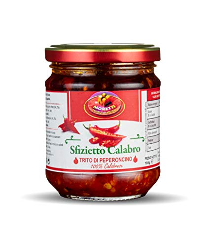 Moretti® Italienische Pepper Hot-Sauce Chilisauce (180g) | Natürlich | Aus Kalabrischem Peperoncino | GVO-Frei | Hergestellt in Kalabrien von Moretti Salumi Di Tradizione