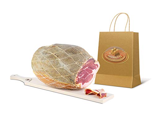 Moretti® | Gewürzter Culatello | Packung mit 5 bis 6 kg | 100% natürliche langsame Aushärtung ohne Konservierungsstoffe | Keine GVO | Als GESCHENK HOLZSCHNEIDBRETT UND 3 STAHLMESSER von Moretti