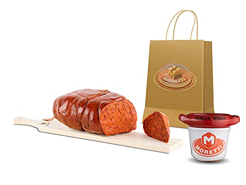 Moretti® Nduja Calabrese Di Spilinga Würziges Original Artisan | Vakuumverpackung | Keine GVO 100 % NATÜRLICH im Darm | Streichsalami . aus reinem Schweinefleisch (1 Stück + Nduja Wärmer) von Moretti