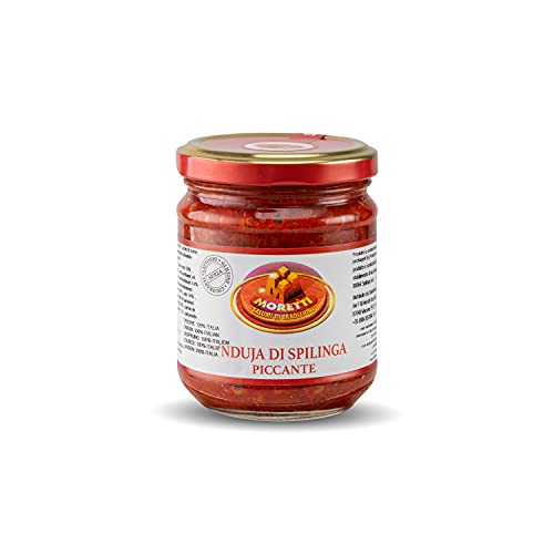 Moretti® Würziger Spilinga Nduja 180g (180g, 1er Pack) | Handwerkliche Streichfähige und Cremige Salami im Glas | Hergestellt in Kalabrien | Keine GVO von Moretti