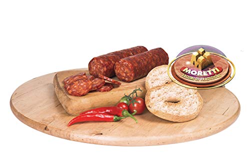 Moretti® Pizzawurst | Doppel-Vakuumpackung 750g / 800g | Typische kalabrische Schweinefleischsalami | Mit Bio-Chili aus Kalabrien | Keine GVO | In Geschenk Holzschneidebrett (Süss) von Moretti