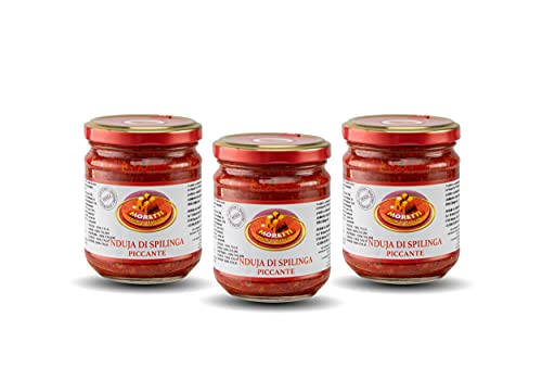 Moretti® Nduja Calabrese Würzige Artisan und Original NO GMO Streichfähige und cremige Salami in 180gr Glas (3pack) von Moretti