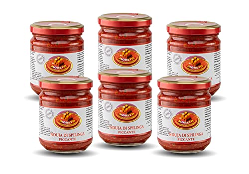 Moretti® Nduja Calabrese Würzige Artisan und Original NO GMO Streichfähige und cremige Salami in 180gr Glas (6pack) von Moretti