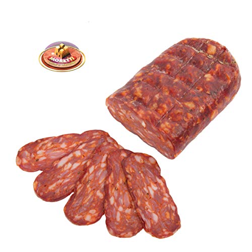 Moretti® Spianata Schiacciata Calabrese Dolce | 600g / 700g Vakuumverpackt | Typische kalabrische Gewürzsalami | Handwerklich getrocknet | Hergestellt in Kalabrien (süß) von Moretti