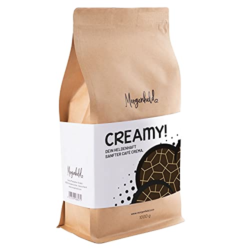 Morgenheld CREAMY Premium Kaffeebohnen 1 kg sanfter Arabica Café Crema, aromatisch und säurearm, ganze Bohnen von Morgenheld