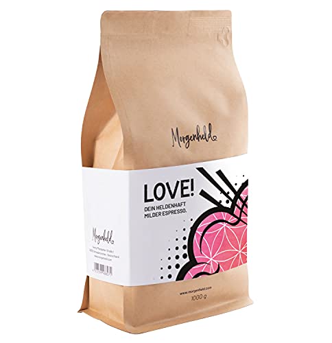 Morgenheld LOVE Premium Kaffeebohnen 1 kg Arabica Robusta Espresso, kräftig mild und säurearm, ganze Bohnen von Morgenheld