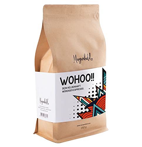Morgenheld WOHOO Premium Kaffeebohnen würziger Arabica Espresso, säurefrei und kräftig, 250g ganze Bohnen für Vollautomaten von Morgenheld