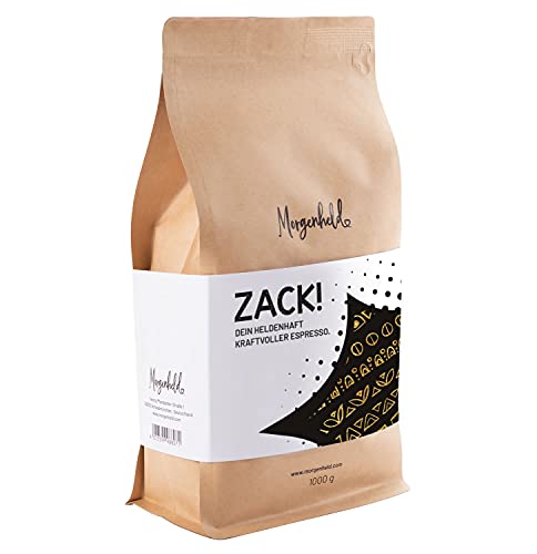 Morgenheld ZACK Premium Kaffeebohnen 1 kg Arabica Espresso, fruchtig und stark, ganze Bohnen für Vollautomat von Morgenheld