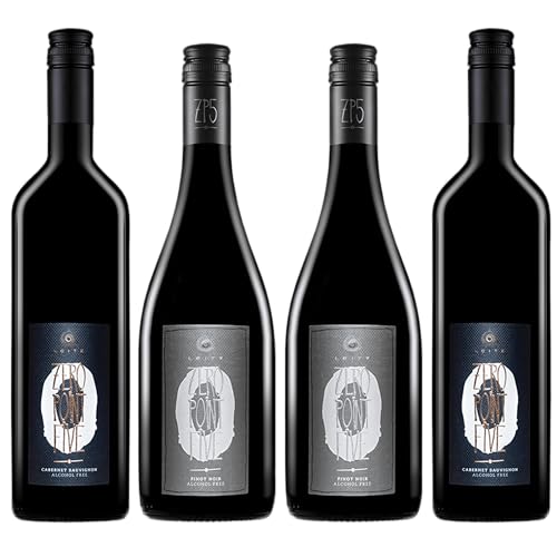 Alkoholfreier Rotwein von Weingut Leitz (4x 0,75l) | Cabernet Sauvignon & Pinot Noir alkoholfrei inkl. Gratis DropStop von Moritz Drinks