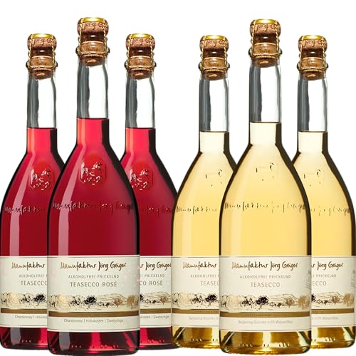 Teasecco "Weiß & Rosé" Jörg Geiger Alkoholfrei Prickelnd mit gratis Sektverschluss (6x0,75l) von Moritz Drinks