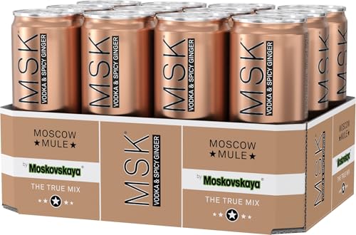 Moskovskaya MSK Moscow Mule 10% vol. (12 x 0,33l) | Fertig gemixter Cocktail in praktischer Dose | Vegan | Mit Pfand von Moskovskaya