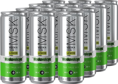 MSK by Moskovskaya Vodka & Lemon 10% vol. I 12 x 0,33L I Preis inkl. 0,25€Pfand pro Dose I Ready to Drink I Vegan I 10% Alkoholgehalt I Premium Mix von Moskovskaya