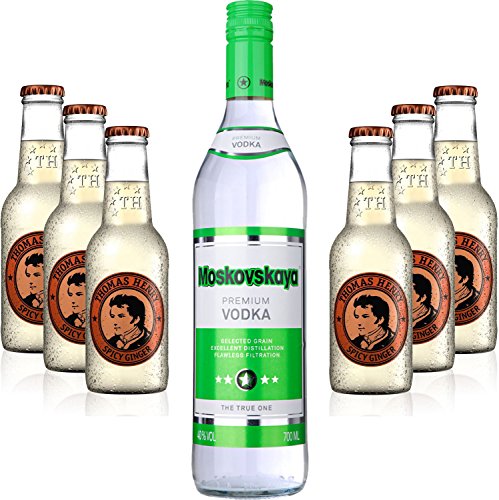 Moscow Mule Set - Moskovskaya Vodka 0,5l (40% Vol) + 6x Thomas Henry Spicy Ginger 200ml - Inkl. Pfand MEHRWEG von Thomas Henry-Thomas Henry
