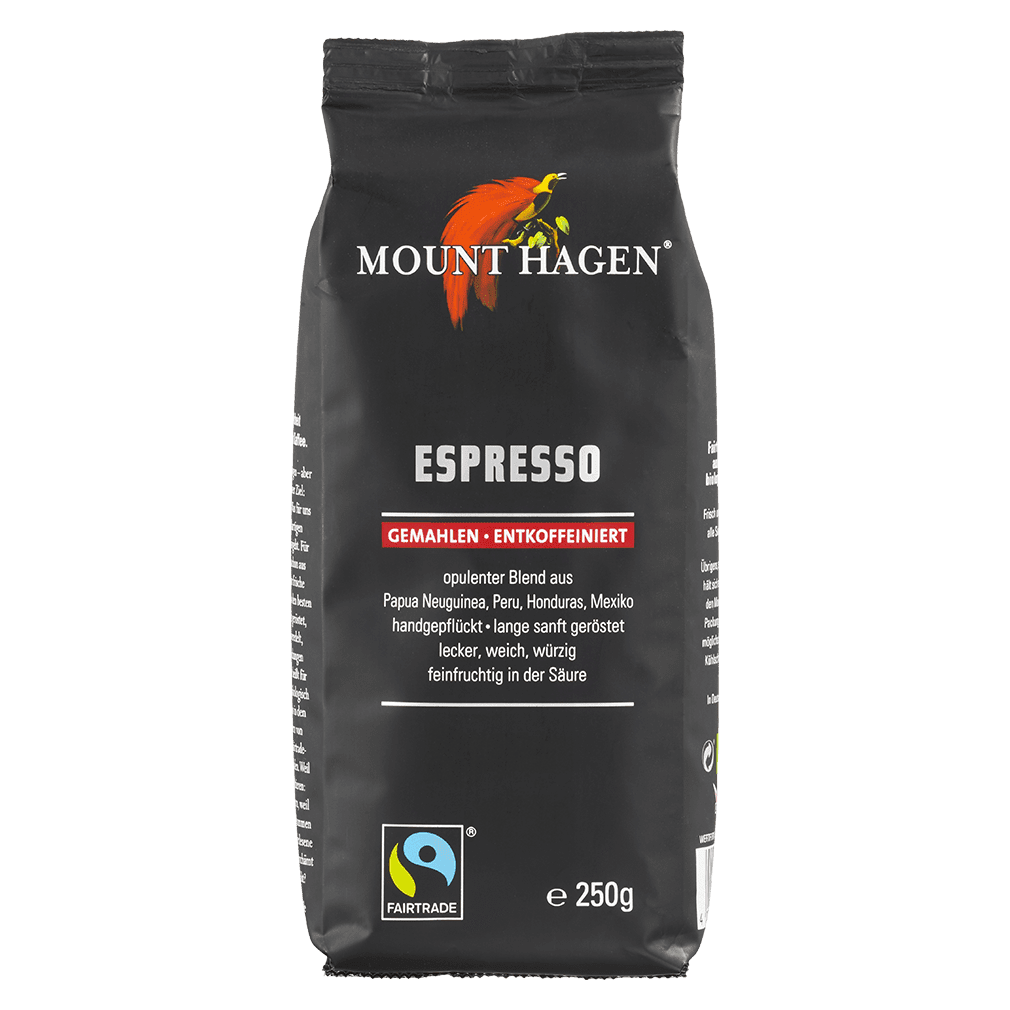 Bio Espresso, gemahlen, entkoffeiniert, 250g von Mount Hagen