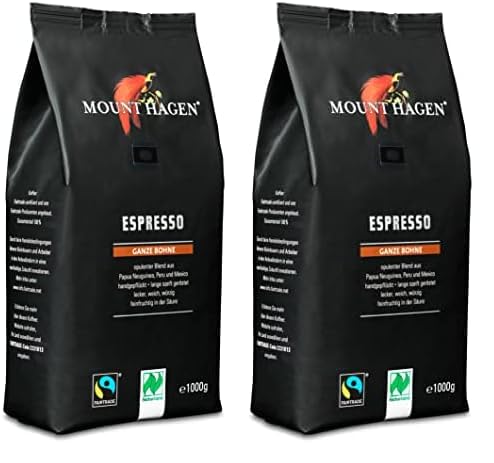 Mount Hagen, dark roast, Bio FT Naturland Espresso, 1kg ganze Bohne (Packung mit 2) von Mount Hagen