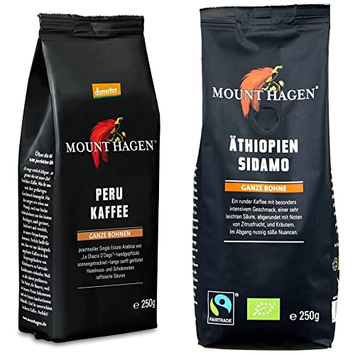 Mount Hagen Bio Demeter Röstkaffee Peru, 250g ganze Bohne & Bio Fairtrade Röstkaffee Äthiopien, 250g ganze Bohne von Mount Hagen