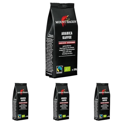 Mount Hagen Bio FT Naturland Röstkaffee Arabica, ganze Bohne, entkoffeiniert, 250 g (Packung mit 4) von Mount Hagen