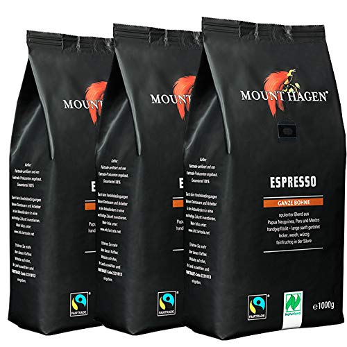 Mount Hagen Espresso ganze Bohne, 1000 g, 3er Pack von Mount Hagen