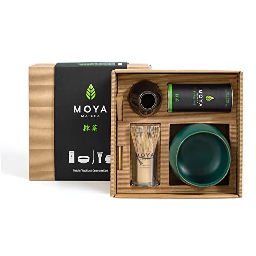 Moya Matcha Set 5-teiliges Traditional Matcha Organischer Grüntee Pulver | BIO Matcha Traditional Zeremonie-Qualität 30g+ Grüne Matchaschale + Bambusbesen + Besenhalter + Bambuslöffel Moya Matcha Set 5-teiliges Traditional Matcha Organischer Grüntee Pulver | BIO Matcha Traditional Zeremonie-Qualität 30g+ Grüne Matchaschale + Bambusbesen + Besenhalter + Bambuslöffel von Moya Matcha