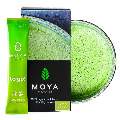 Organic Moya Matcha to Go! | Box of 24 x 1,5g Packets Sticks | Matcha To Go! Tea or included with a Glass Shaker (24 Stück x 1,5 g Matcha To Go Sticks) von Moya Matcha