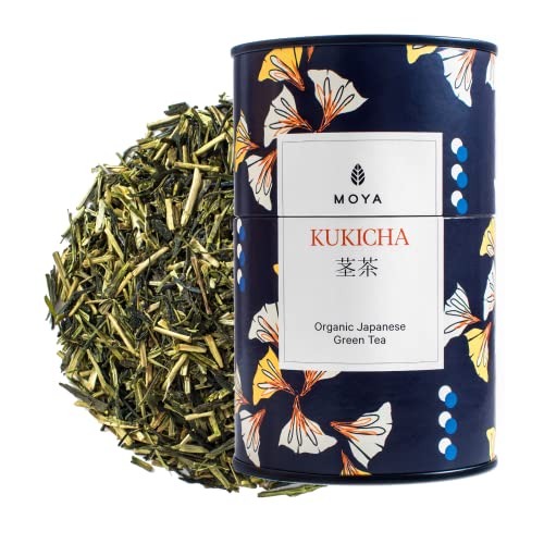 Organischer Moya Grün-Tee Kukicha | 60g | Beste Teequalität aus Japan | Vegetarisch und Vegan Freundlich | in mehrfarbiger Metalldose | Perfekt Geschenk von Moya Matcha